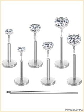 Titanium Flat Back Stud Earrings Nose Ring 20G 18G 16G Hypoallergenic Piercing